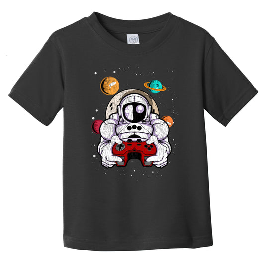 Gamer Astronaut Outer Space Spaceman Video Games Distressed Infant Toddler T-Shirt