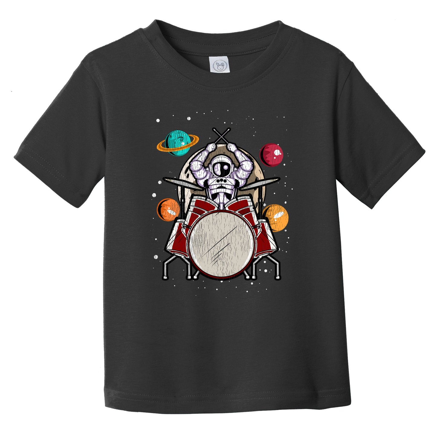 Drummer Astronaut Outer Space Spaceman Drums Distressed Infant Toddler T-Shirt