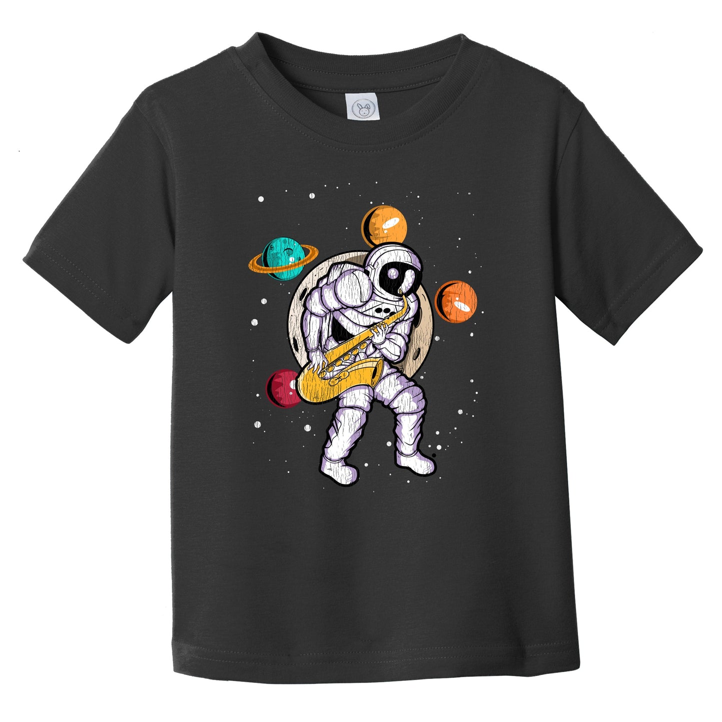 Sax Player Astronaut Outer Space Spaceman Saxophone Distressed Infant Toddler T-Shirt