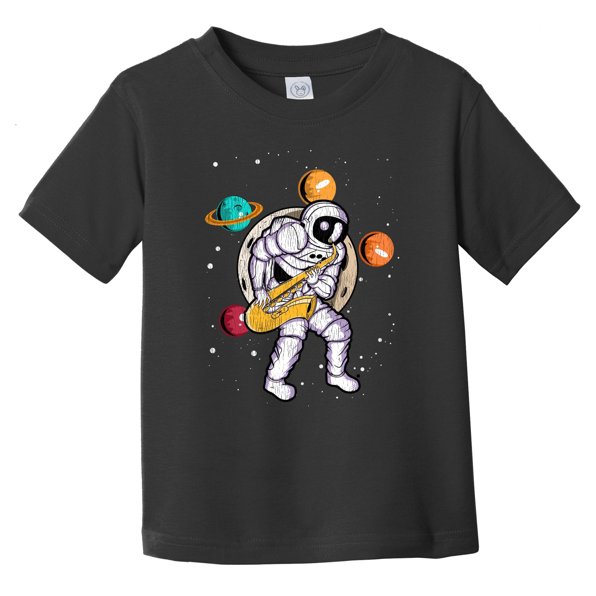 Sax Player Astronaut Outer Space Spaceman Saxophone Distressed Infant Toddler T-Shirt