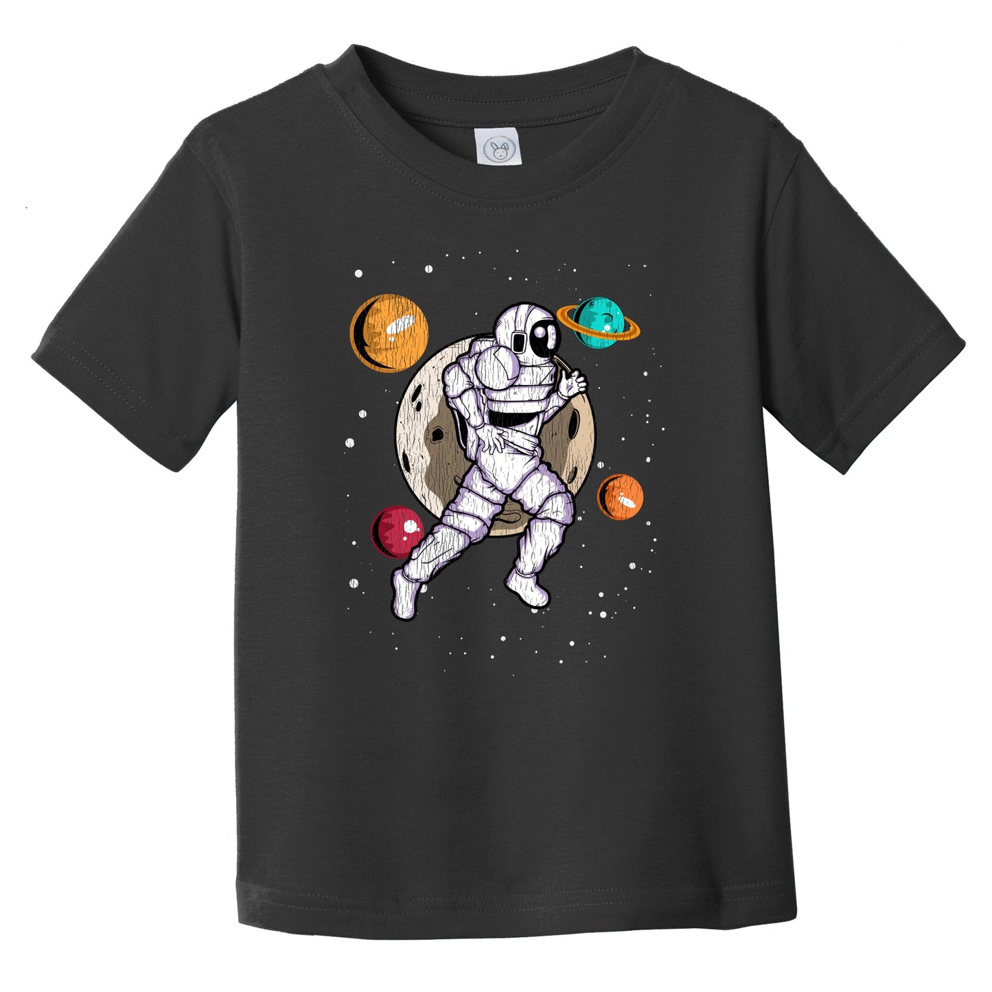 Marathon Runner Astronaut Outer Space Spaceman Running Distressed Infant Toddler T-Shirt