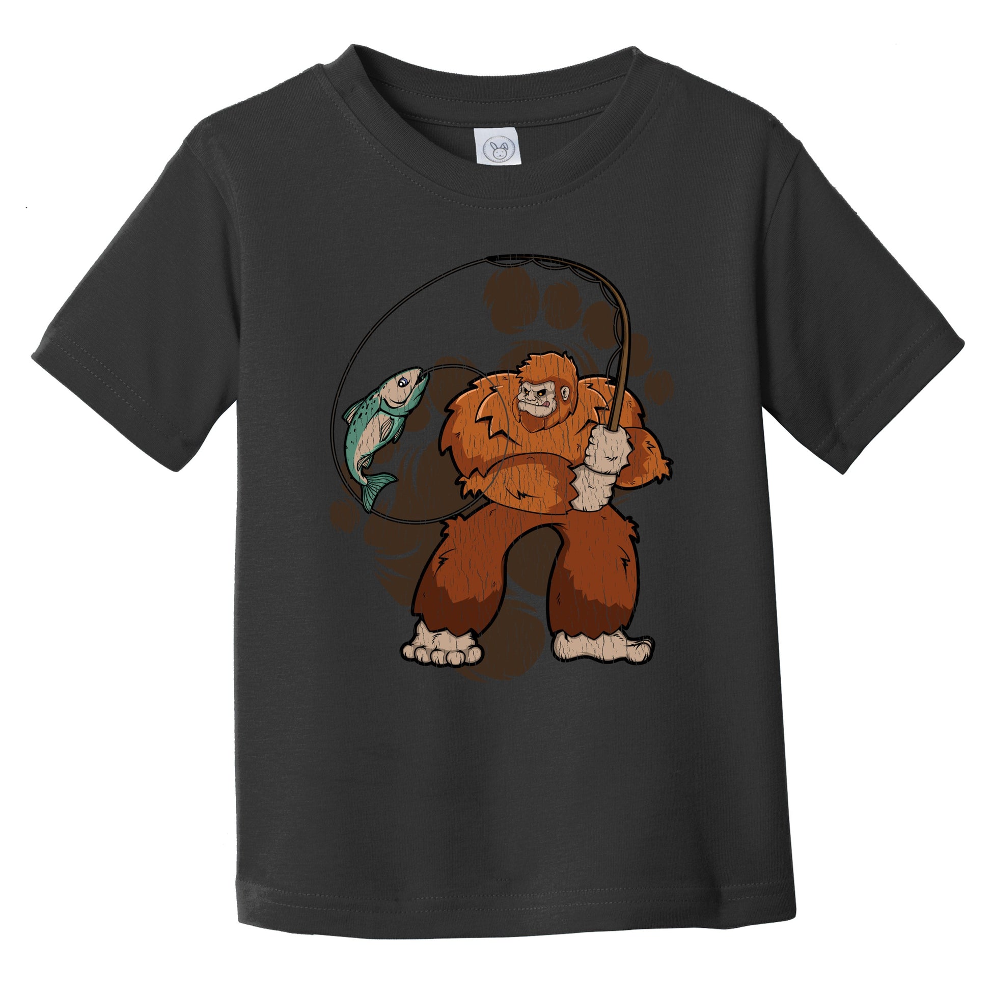 Toddler Bigfoot Fishing Shirt - Sasquatch Catching a Fish Infant Toddler T-Shirt