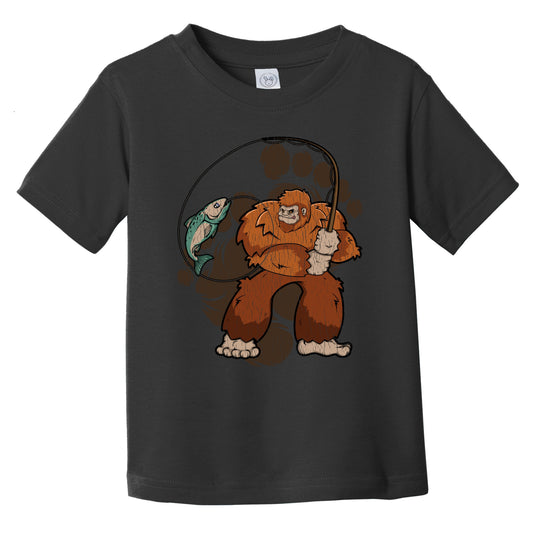 Toddler Bigfoot Fishing Shirt - Sasquatch Catching a Fish Infant Toddler T-Shirt