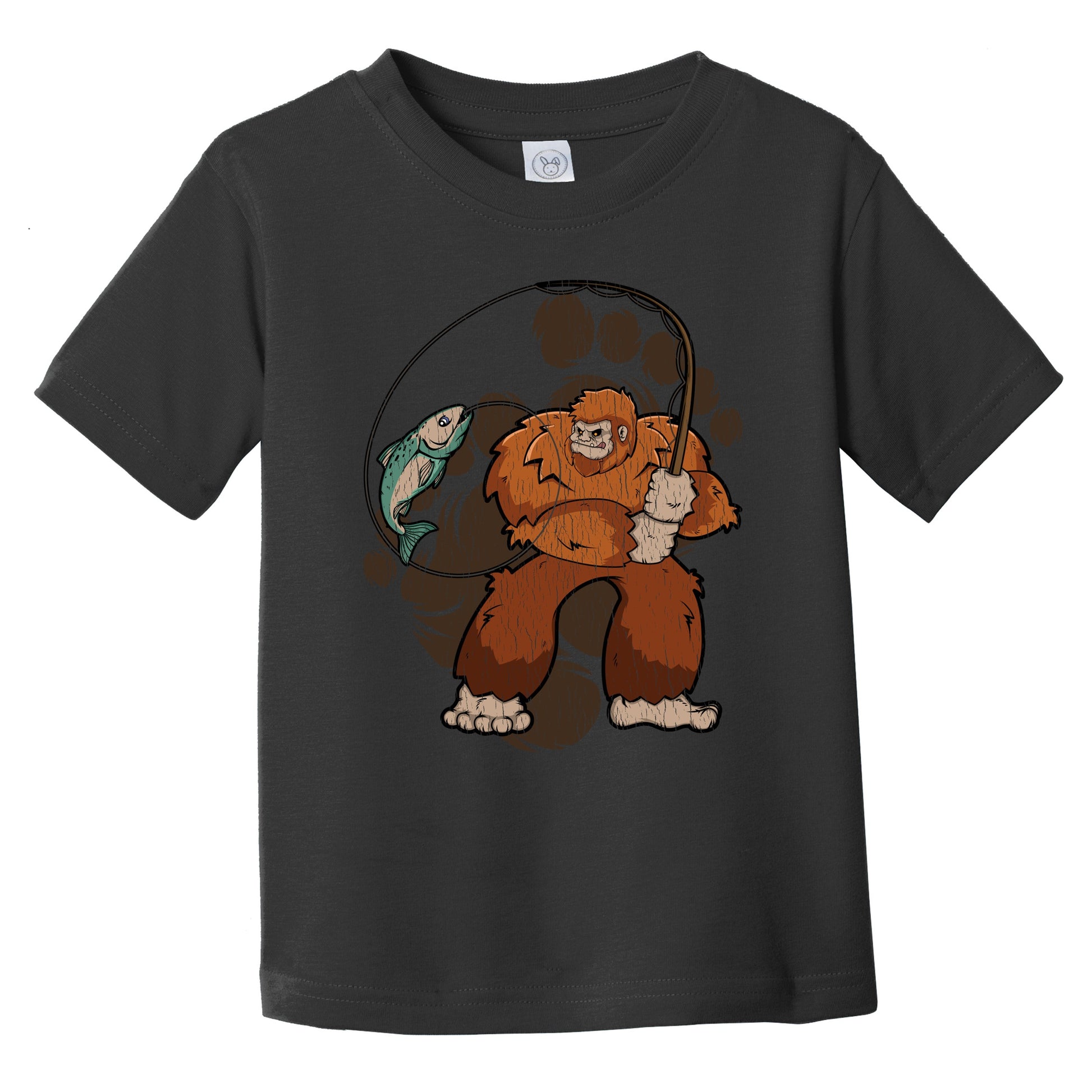 Toddler Bigfoot Fishing Shirt - Sasquatch Catching a Fish Infant