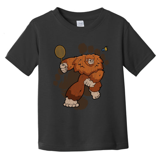 Toddler Bigfoot Badminton Shirt - Sasquatch Playing Badminton Infant Toddler T-Shirt