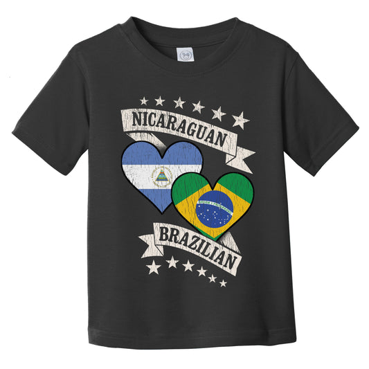 Nicaraguan Brazilian Heart Flags Nicaragua Brazil Infant Toddler T-Shirt