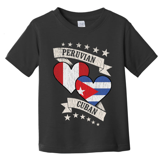 Peruvian Cuban Heart Flags Peru Cuba Infant Toddler T-Shirt