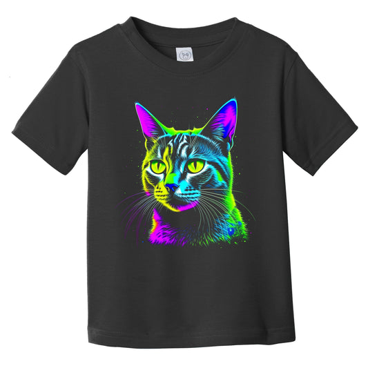 Colorful Bright Domestic Shorthair Cat Psychedelic Cat Art Infant Toddler T-Shirt