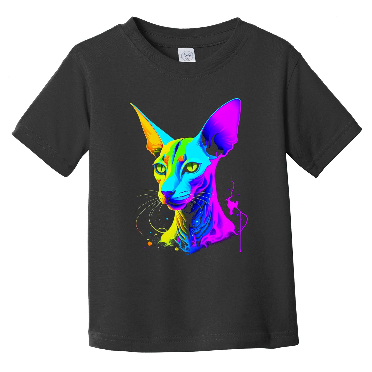 Colorful Bright Oriental Shorthair Cat Psychedelic Cat Art Infant Toddler T-Shirt