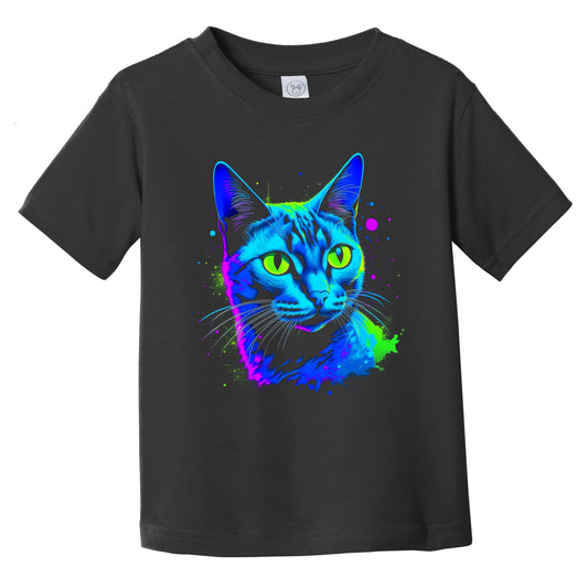 Colorful Bright Russian Blue Cat Vibrant Psychedelic Cat Art Infant Toddler T-Shirt