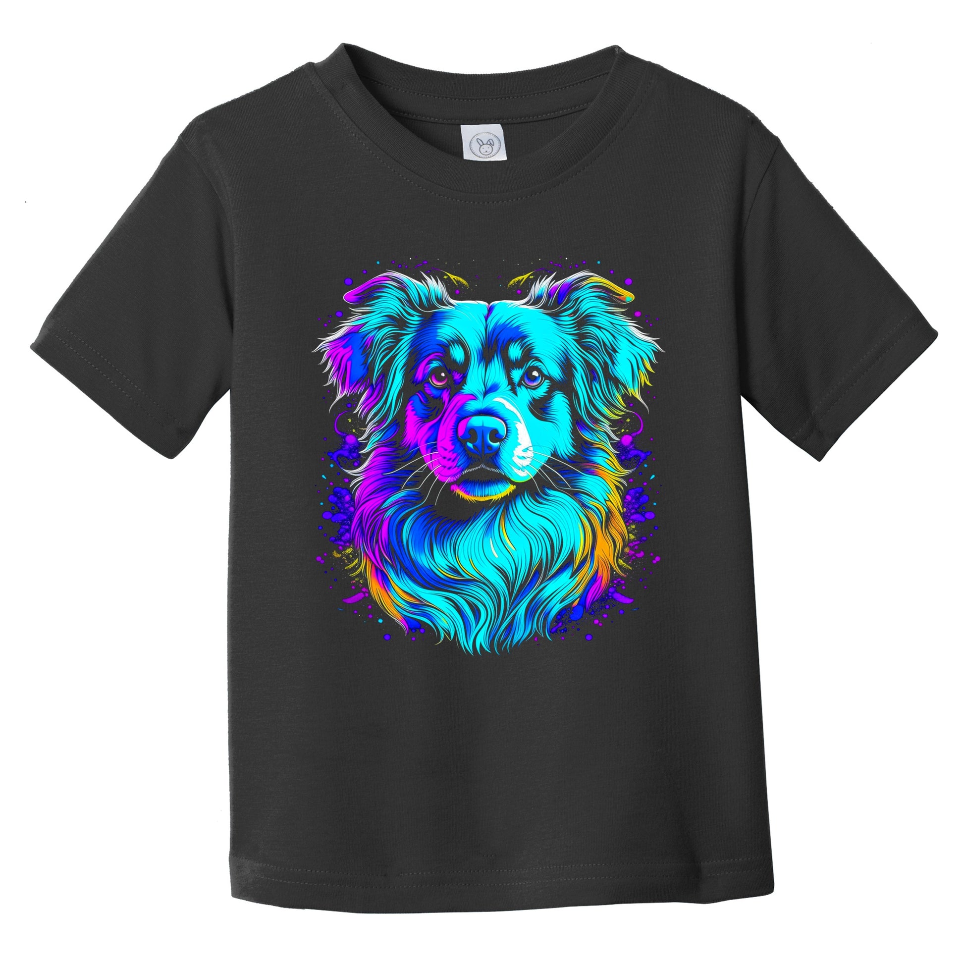 Colorful Bright Aussie Shepherd Vibrant Psychedelic Dog Art Infant Toddler T-Shirt