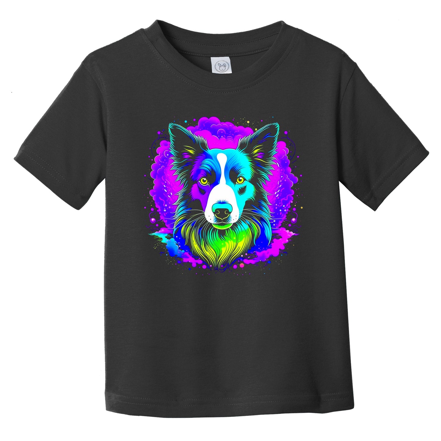 Colorful Bright Border Collie Vibrant Psychedelic Dog Art Infant Toddler T-Shirt