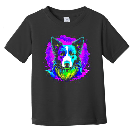 Colorful Bright Border Collie Vibrant Psychedelic Dog Art Infant Toddler T-Shirt