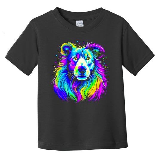 Colorful Bright Collie Vibrant Psychedelic Dog Art Infant Toddler T-Shirt