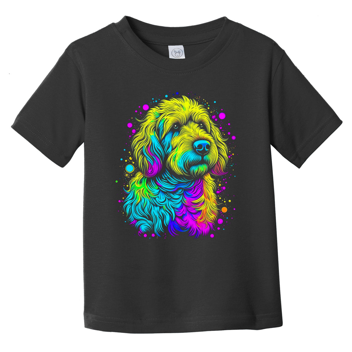 Colorful Bright Goldendoodle Vibrant Psychedelic Dog Art Infant Toddler T-Shirt