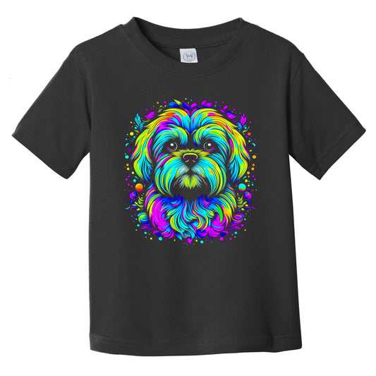 Colorful Bright Maltese Vibrant Psychedelic Dog Art Infant Toddler T-Shirt