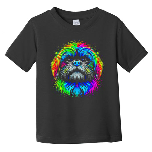 Colorful Bright Shih Tzu Vibrant Psychedelic Dog Art Infant Toddler T-Shirt