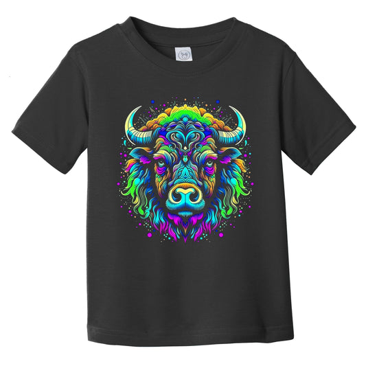 Colorful Bright Bison Vibrant Psychedelic Buffalo Animal Art Infant Toddler T-Shirt