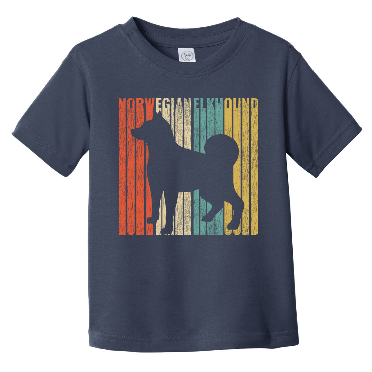 Retro Norwegian Elkhound Dog Silhouette Cracked Distressed Infant Toddler T-Shirt