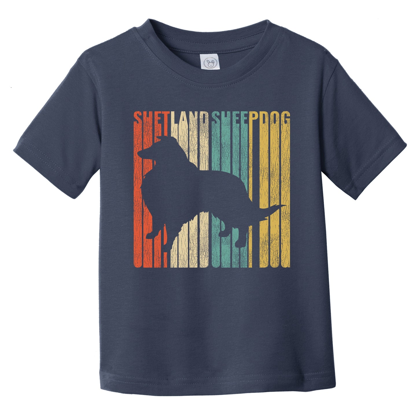 Retro Shetland Sheepdog Dog Silhouette Sheltie Cracked Distressed Infant Toddler T-Shirt