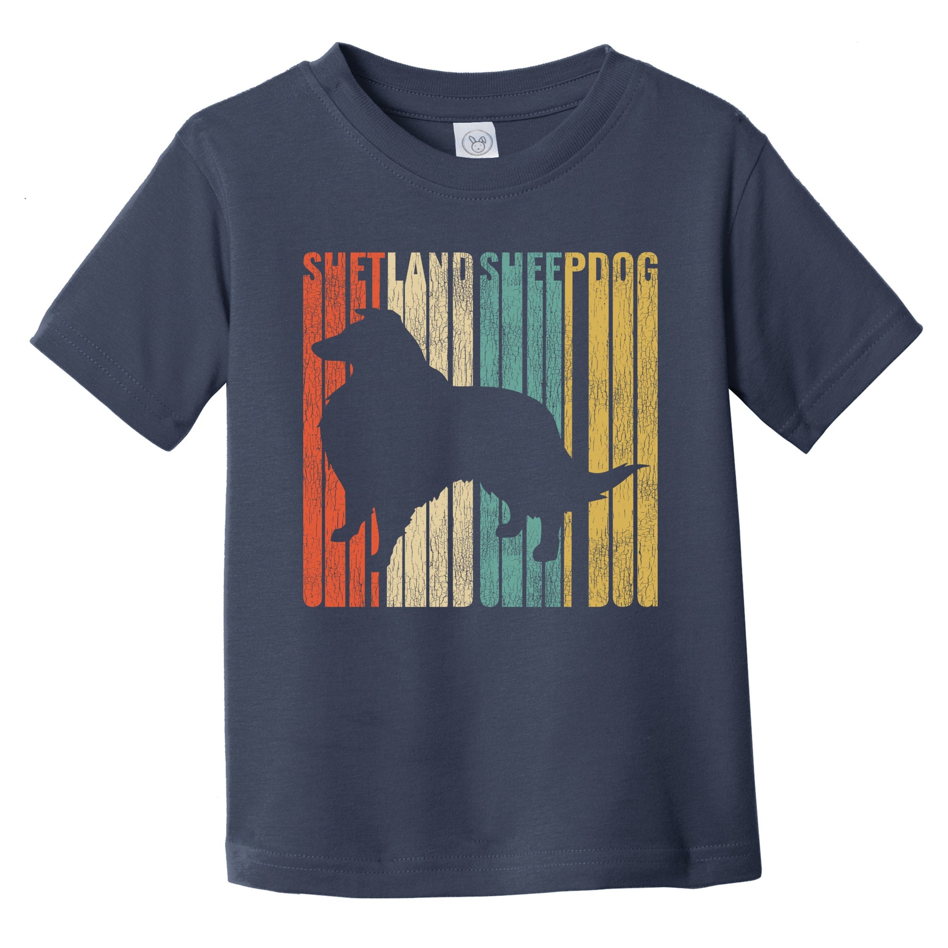 Retro Shetland Sheepdog Dog Silhouette Sheltie Cracked Distressed Infant Toddler T-Shirt