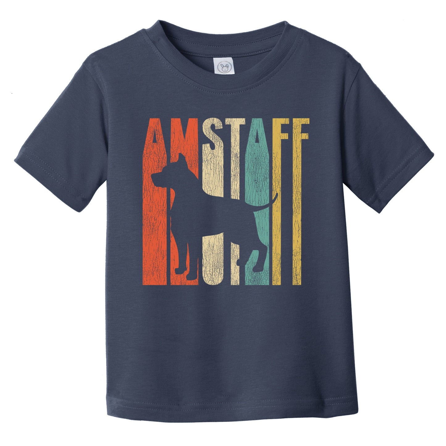 Retro AmStaff Dog Silhouette American Staffordshire Terrier Cracked Distressed Infant Toddler T-Shirt