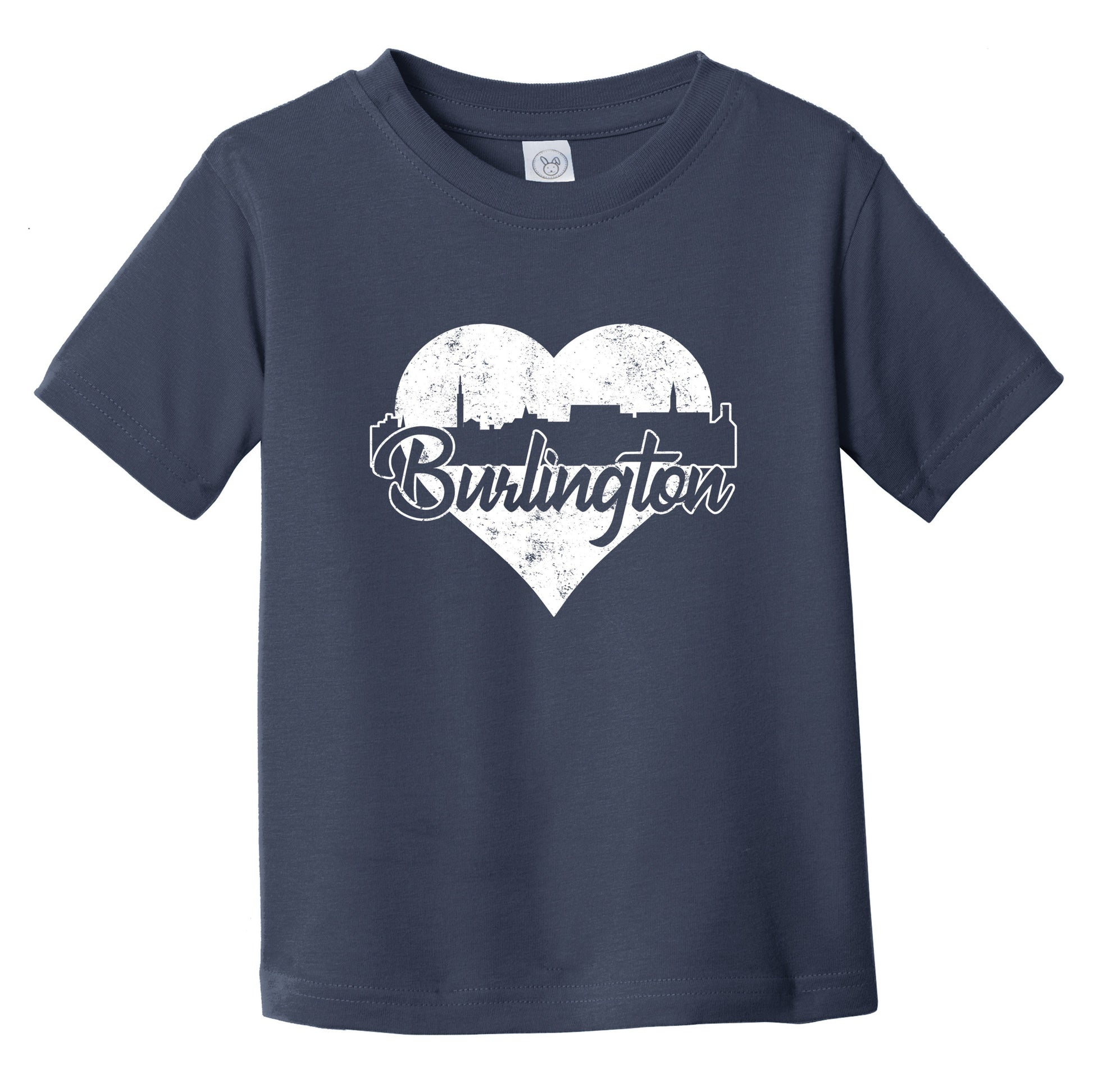 Retro Burlington Vermont Skyline Heart Distressed Infant Toddler T-Shirt