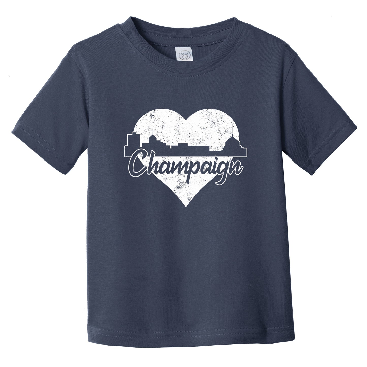 Retro Champaign Illinois Skyline Heart Distressed Infant Toddler T-Shirt