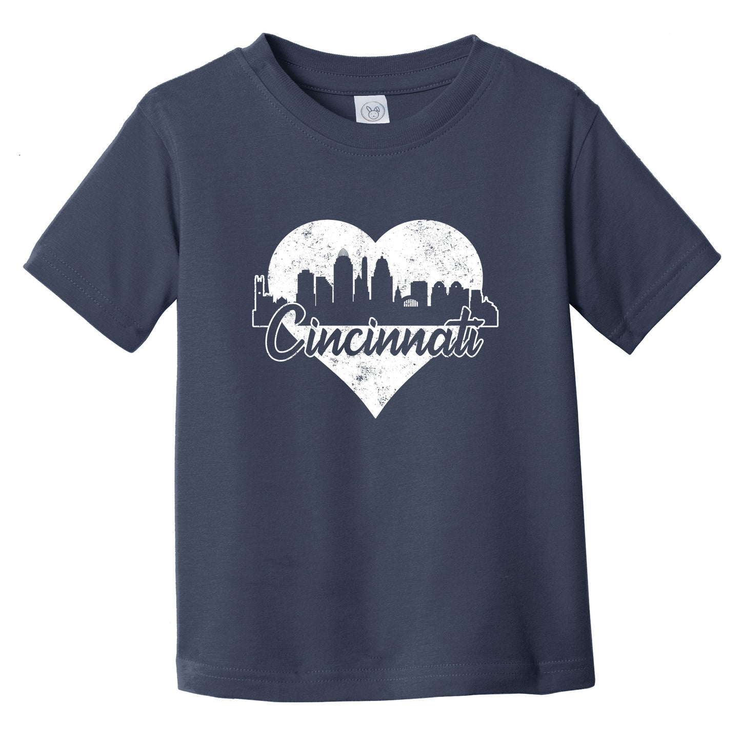Retro Cincinnati Ohio Skyline Heart Distressed Infant Toddler T-Shirt