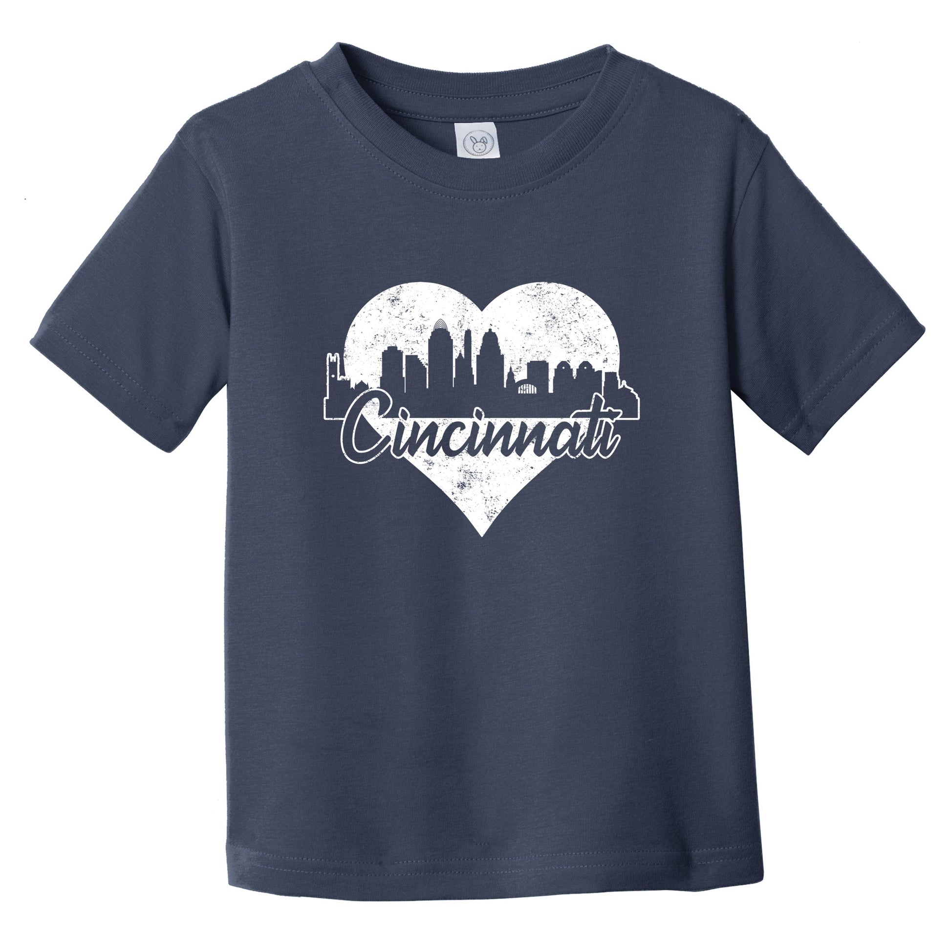 Retro Cincinnati Ohio Skyline Heart Distressed Infant Toddler T-Shirt