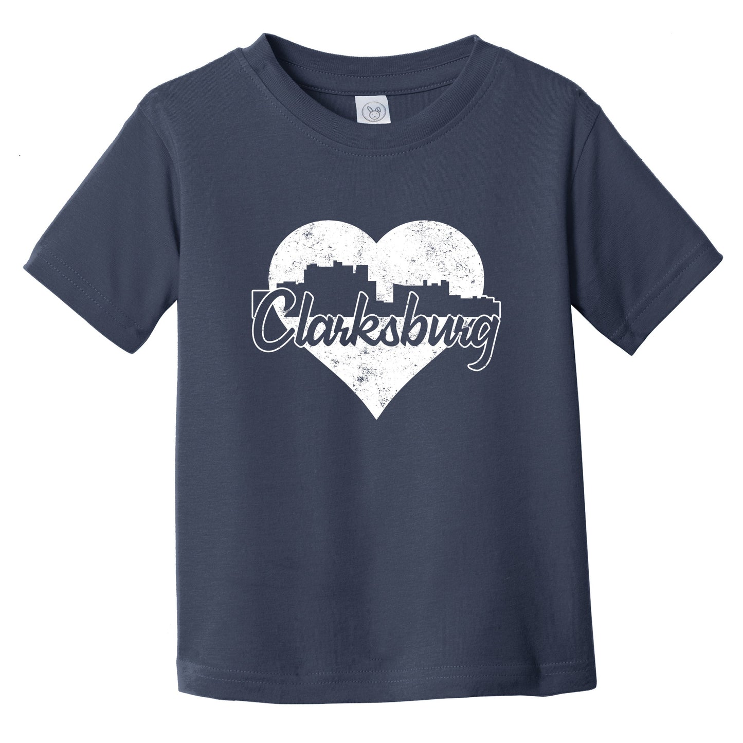 Retro Clarksburg West Virginia Skyline Heart Distressed Infant Toddler T-Shirt