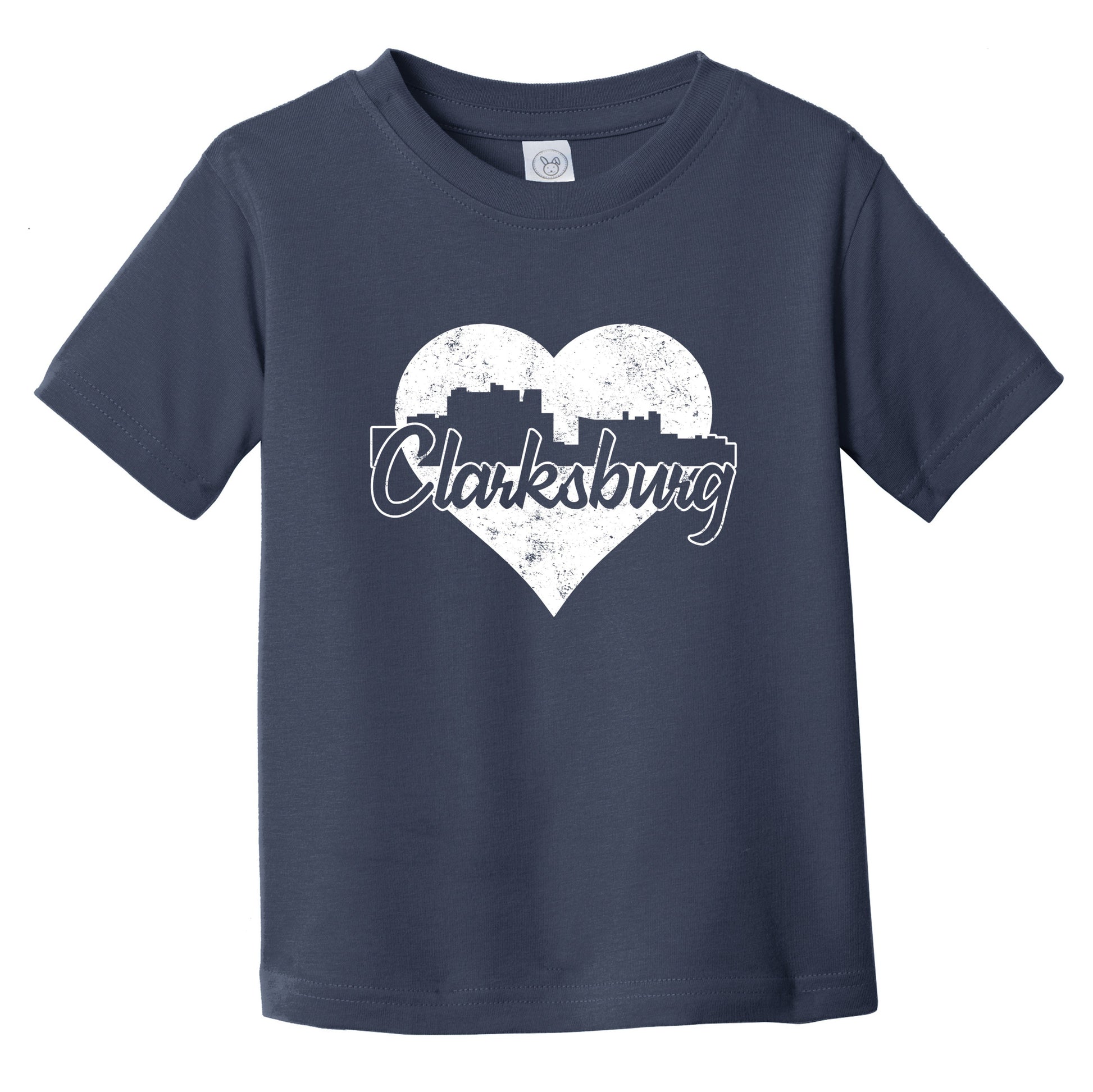 Retro Clarksburg West Virginia Skyline Heart Distressed Infant Toddler T-Shirt