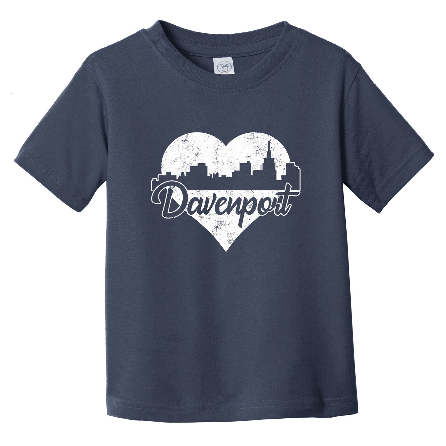 Retro Davenport Iowa Skyline Heart Distressed Infant Toddler T-Shirt