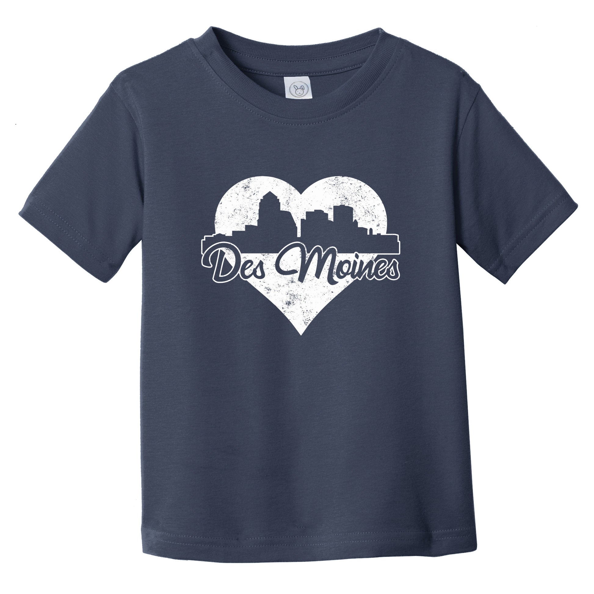 Retro Des Moines Iowa Skyline Heart Distressed Infant Toddler T-Shirt