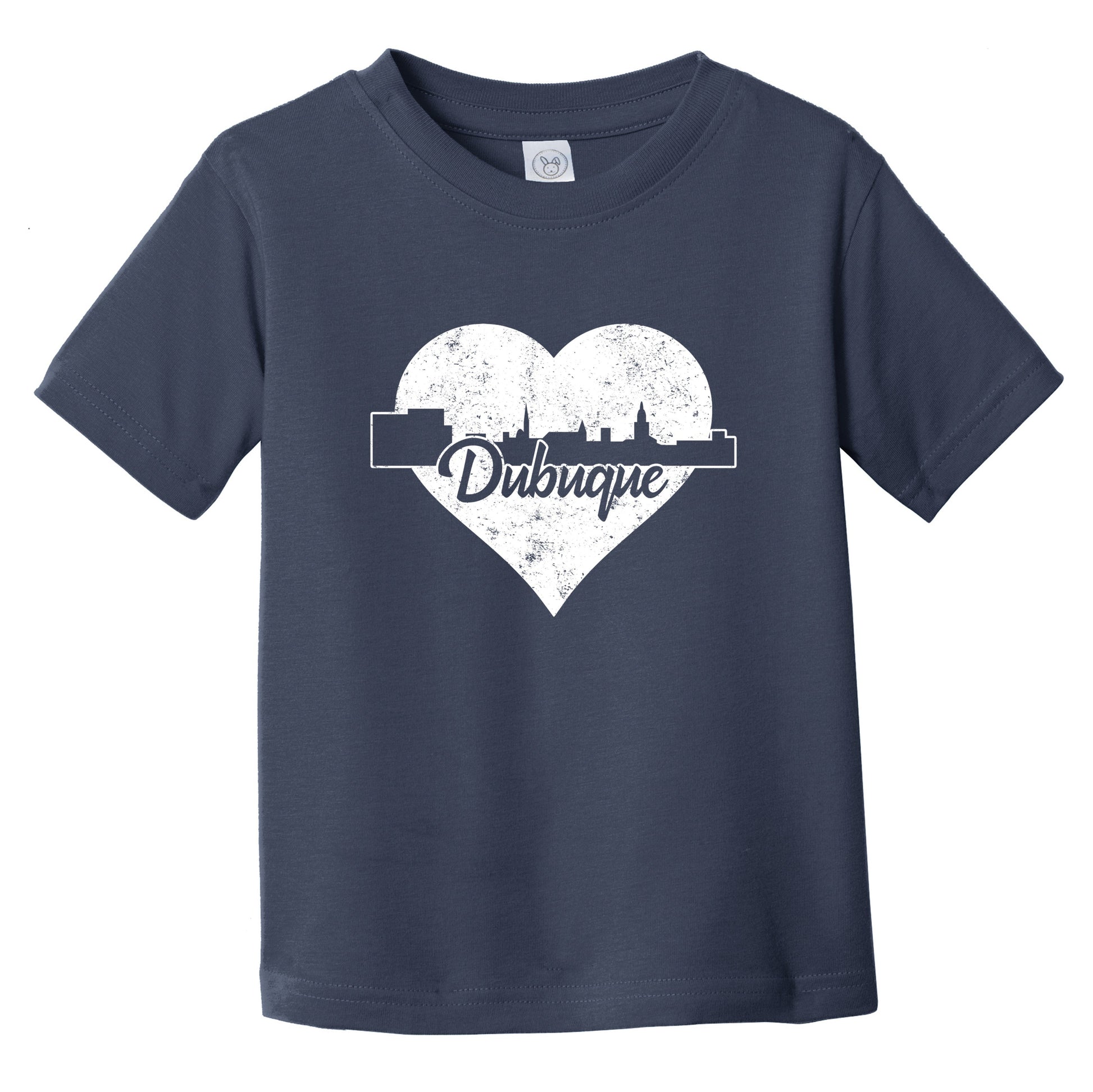 Retro Dubuque Iowa Skyline Heart Distressed Infant Toddler T-Shirt