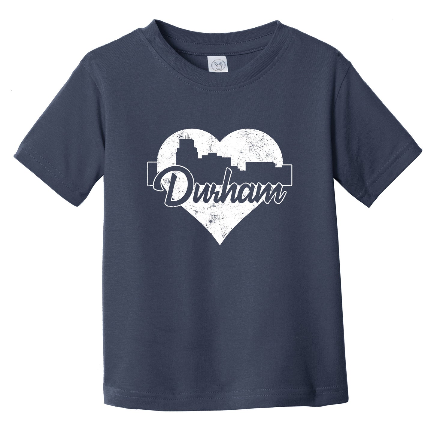 Retro Durham North Carolina Skyline Heart Distressed Infant Toddler T-Shirt