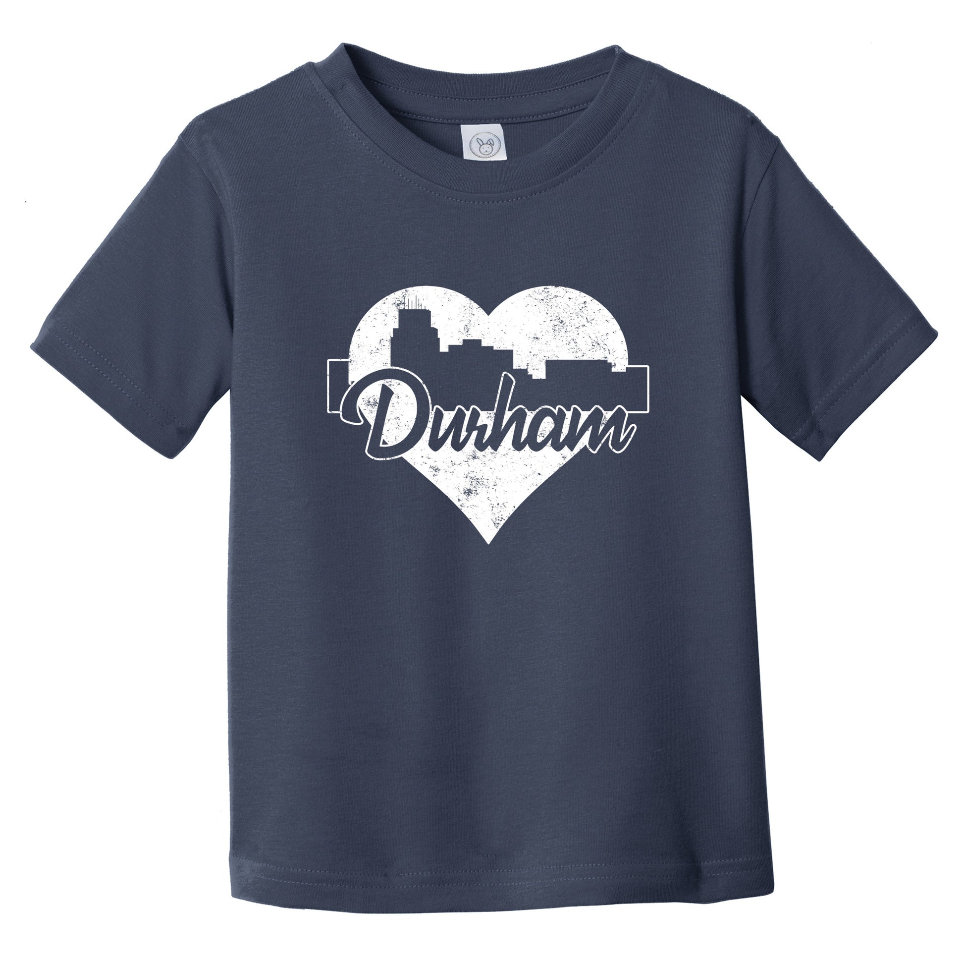 Retro Durham North Carolina Skyline Heart Distressed Infant Toddler T-Shirt