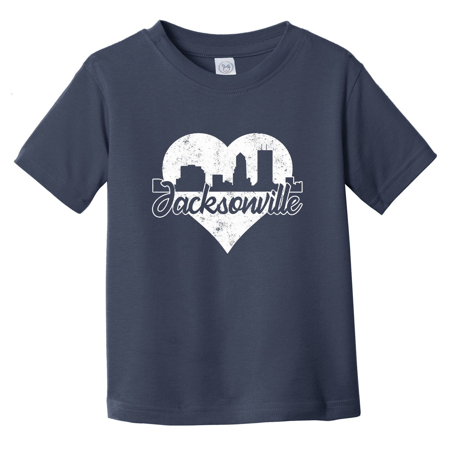 Retro Jacksonville Florida Skyline Heart Distressed Infant Toddler T-Shirt
