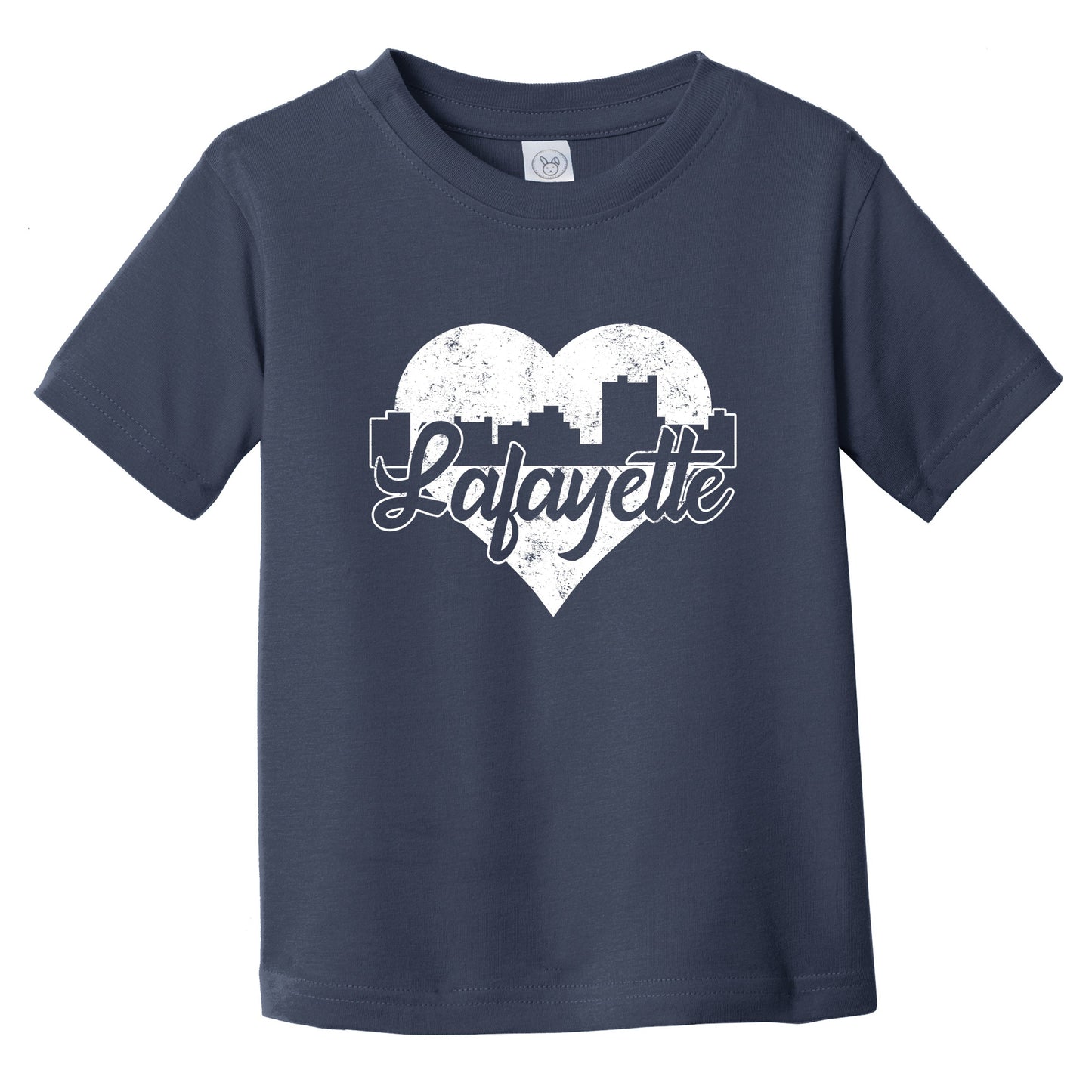 Retro Lafayette Louisiana Skyline Heart Distressed Infant Toddler T-Shirt