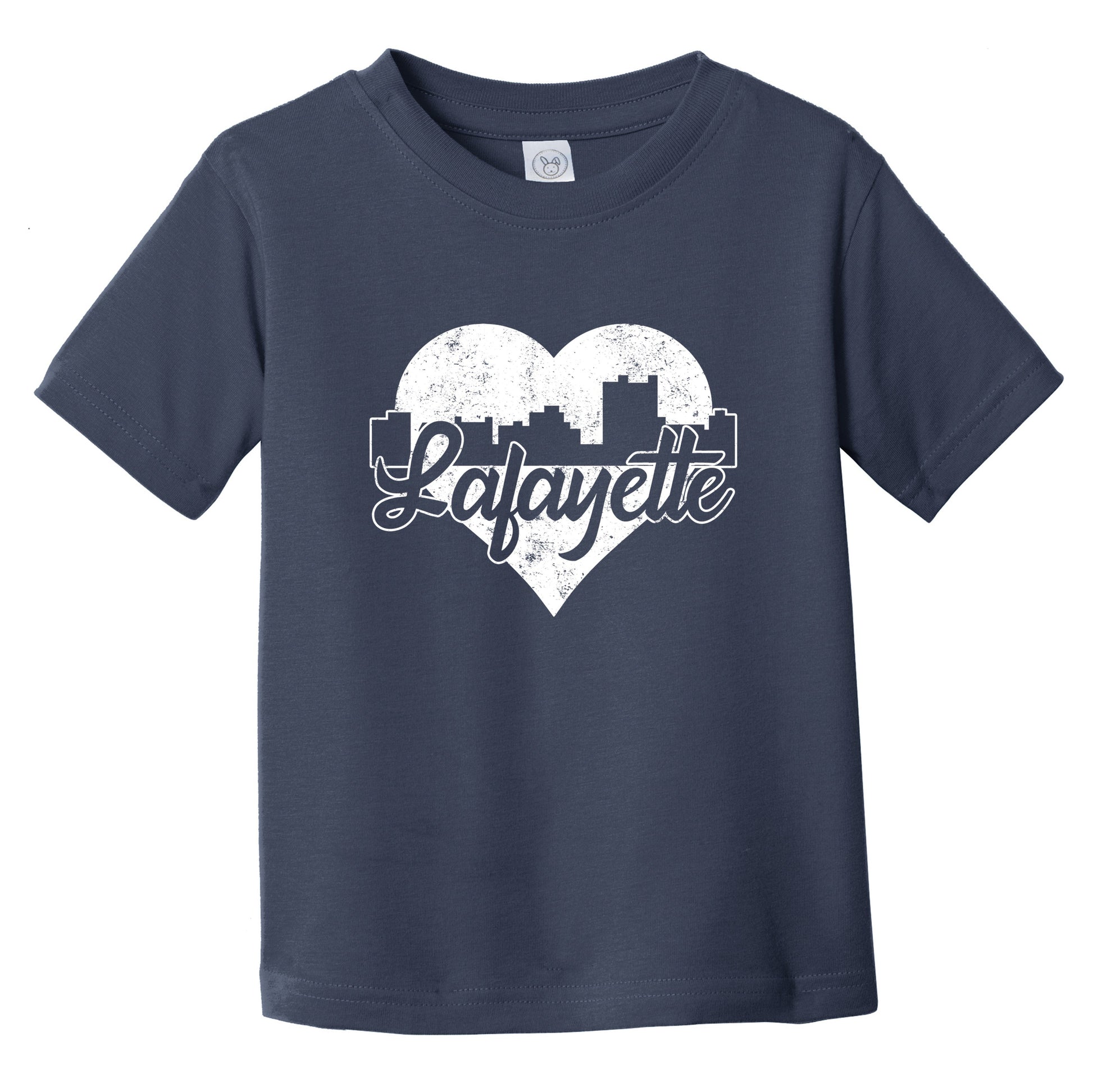 Retro Lafayette Louisiana Skyline Heart Distressed Infant Toddler T-Shirt