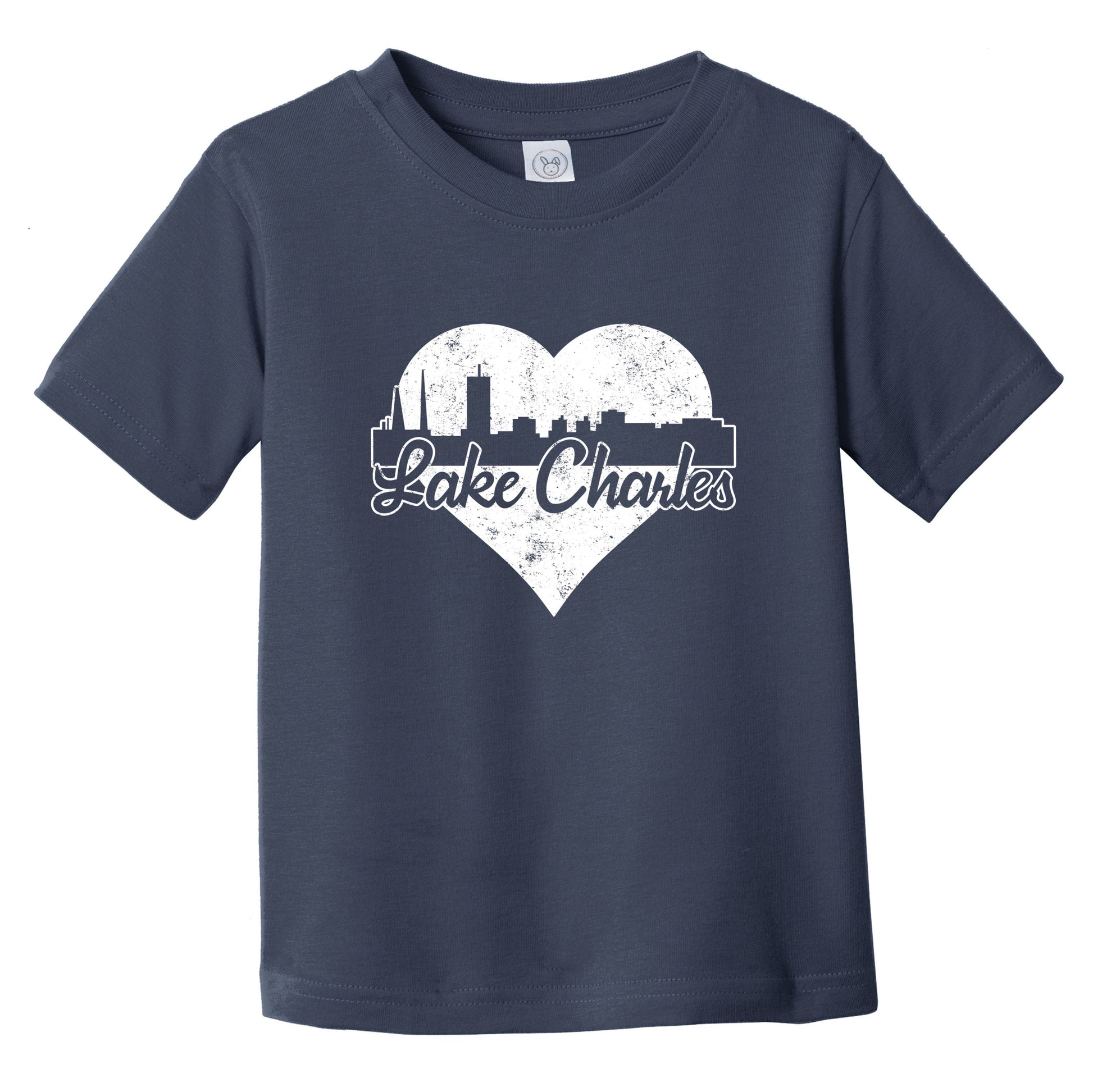 Retro Lake Charles Louisiana Skyline Heart Distressed Infant Toddler T-Shirt