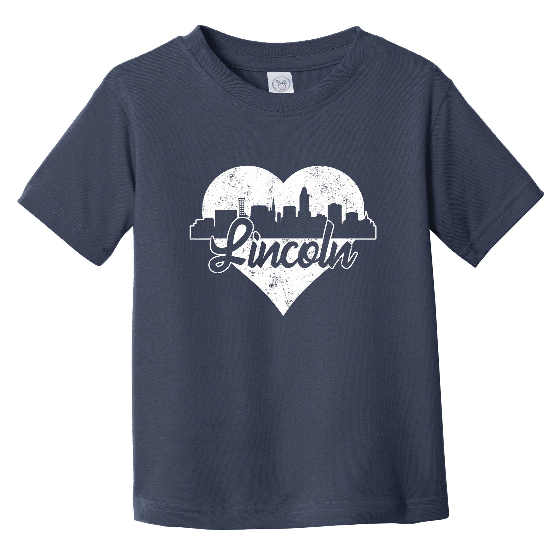 Retro Lincoln Nebraska Skyline Heart Distressed Infant Toddler T-Shirt