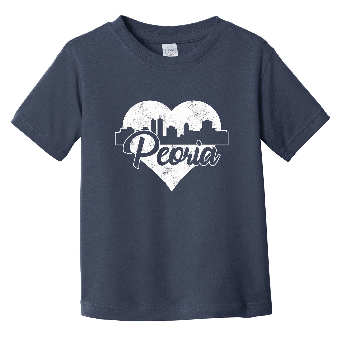 Retro Peoria Illinois Skyline Heart Distressed Infant Toddler T-Shirt