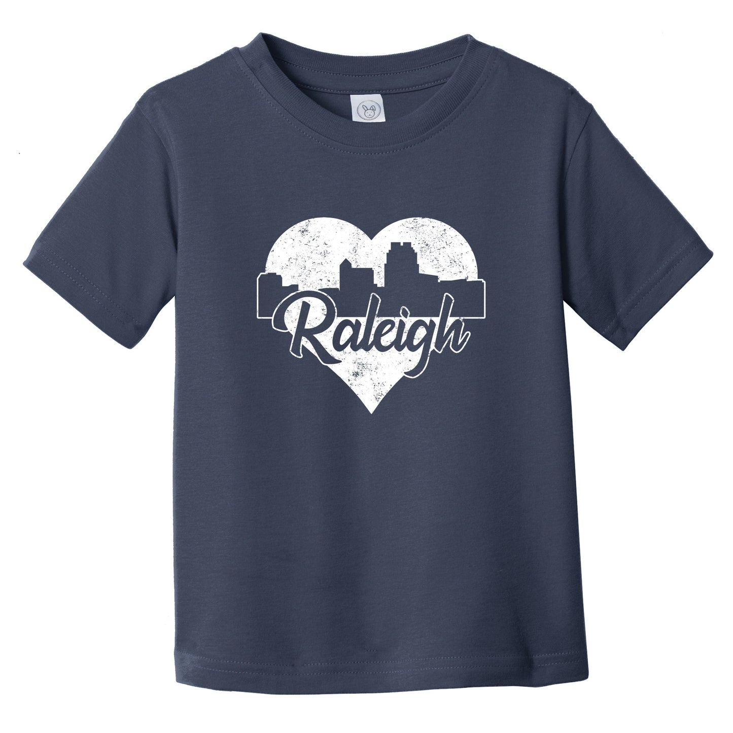 Retro Raleigh North Carolina Skyline Heart Distressed Infant Toddler T-Shirt