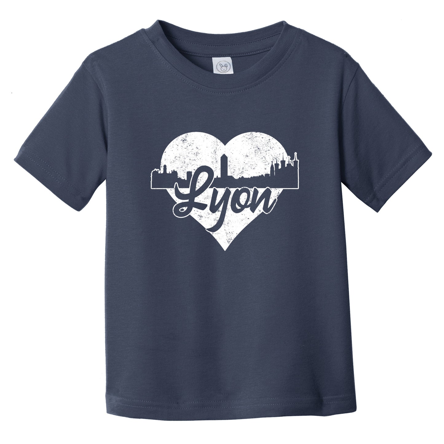 Retro Lyon France Skyline Heart Distressed Infant Toddler T-Shirt