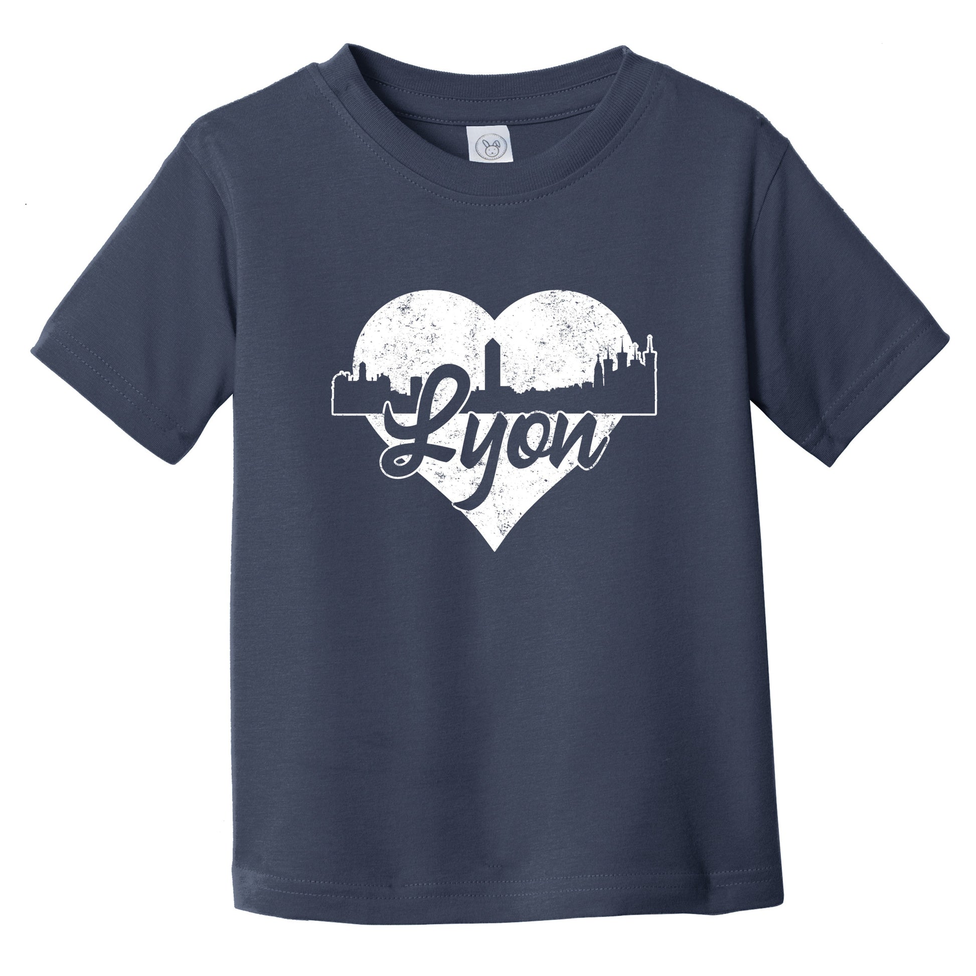 Retro Lyon France Skyline Heart Distressed Infant Toddler T-Shirt