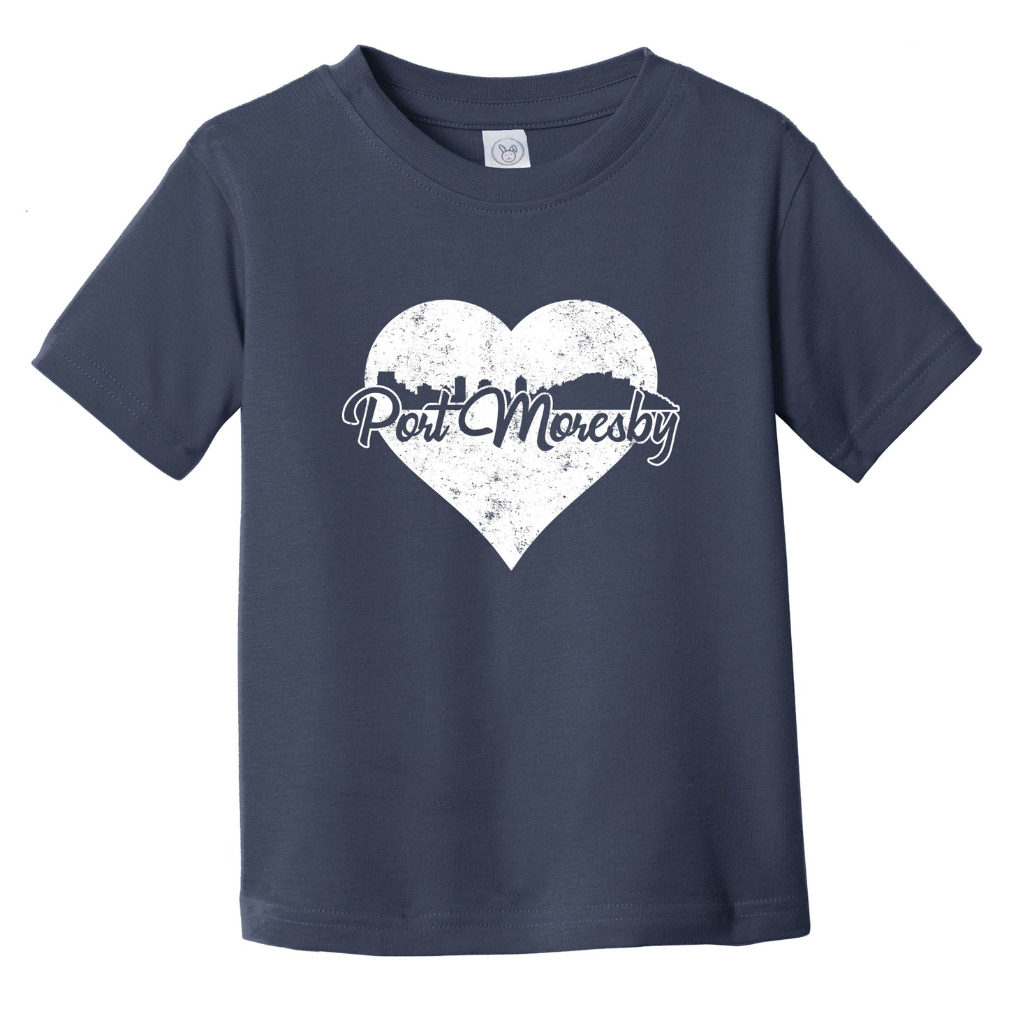 Retro Port Moresby Papua New Guinea Skyline Heart Distressed Infant Toddler T-Shirt