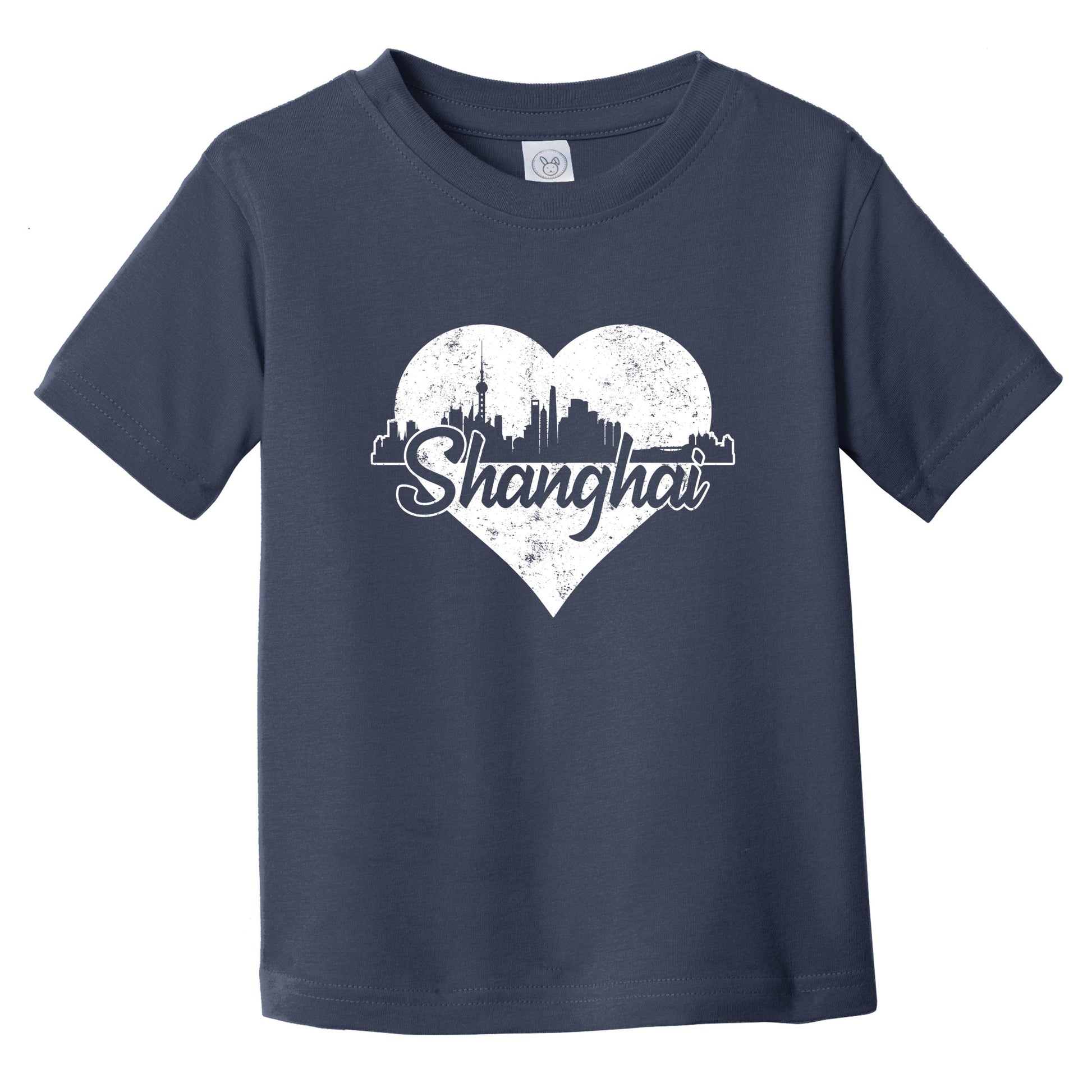 Retro Shanghai China Skyline Heart Distressed Infant Toddler T-Shirt