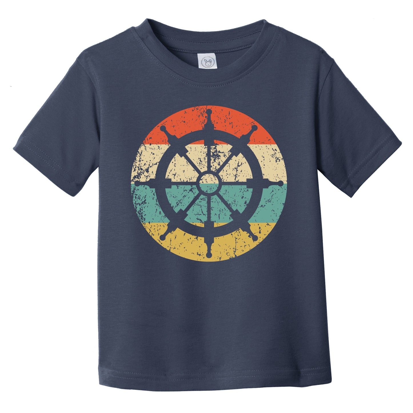 Nautical Sailing Retro Sailboat Steering Wheel Icon Infant Toddler T-Shirt