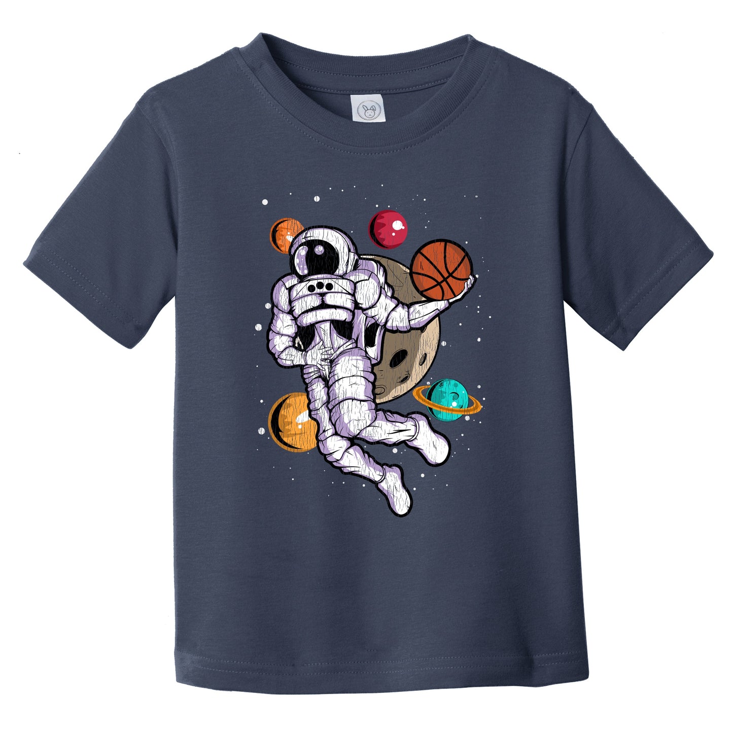 Basketball Dunk Astronaut Outer Space Spaceman Distressed Infant Toddler T-Shirt